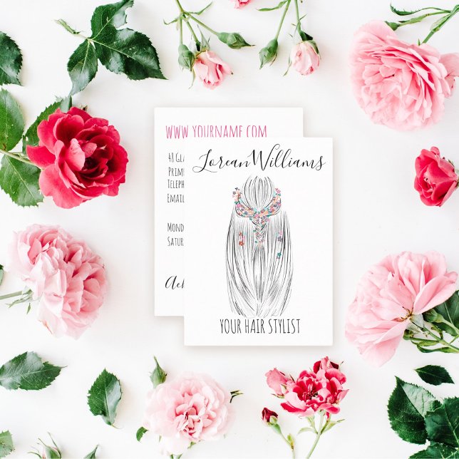 Stylish Pastel Hair Stylist Braid Hairstyle Flower Business Card (Creator Uploaded)