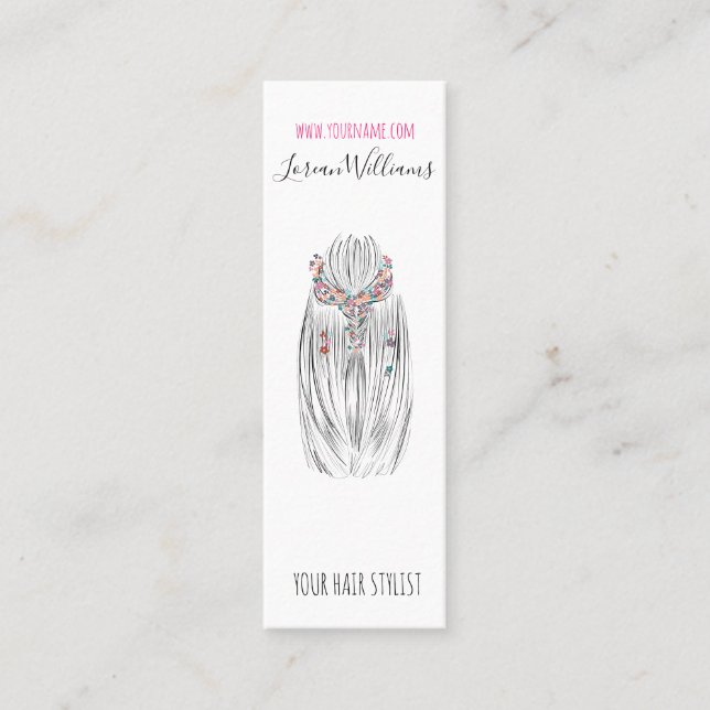Stylish Pastel Hair Stylist Braid Hairstyle Flower Mini Business Card (Front)