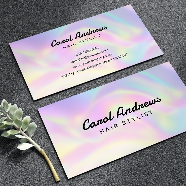 Stylish Pastel Holographic Hairdresser Business Card (Creator Uploaded)