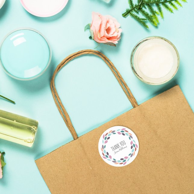 Stylish Pastel Leafy Hair Stylist Floral Thank You Classic Round Sticker (Creator Uploaded)