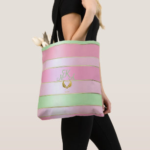 Stylish Pastel Pink and Green Monogrammed Tote Bag