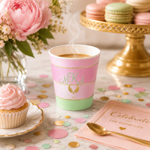 Stylish Pastel Pink and Green Striped Latte Mug