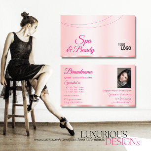 Stylish Pastel Pink Glamourous with Logo and Photo Business Card