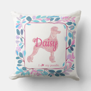 Stylish Pastel Pink Poodle   Custom Name &Photo Cushion