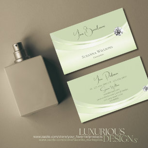 Stylish Pastel Sage Green with Sparkly Diamond Business Card