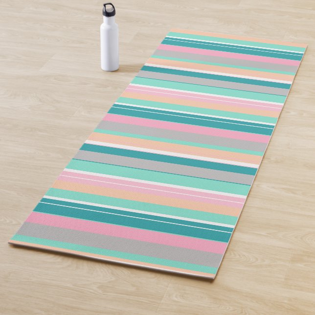 Stylish Pastel Stripes Positive Vibes Yoga Mat (In Situ)