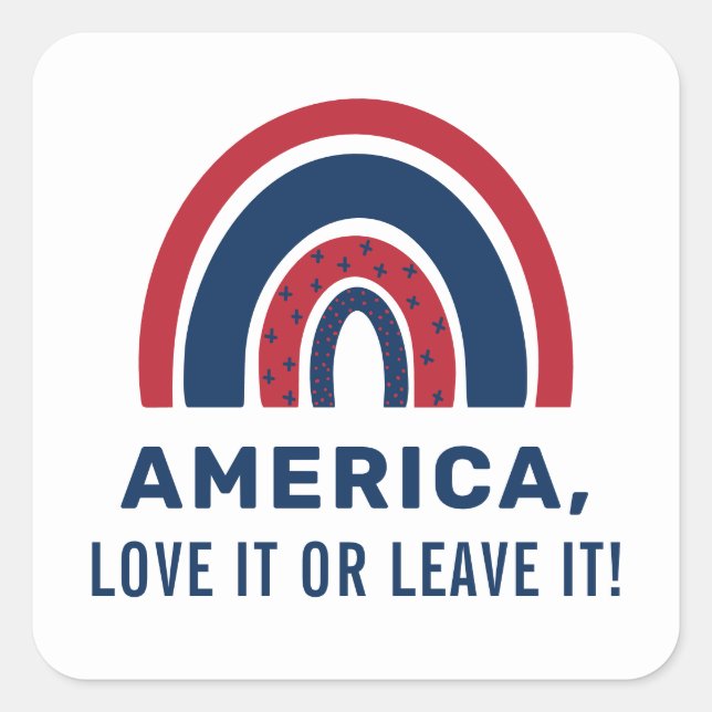 Stylish Patriotic USA American Rainbow 4th Of July Square Sticker (Front)