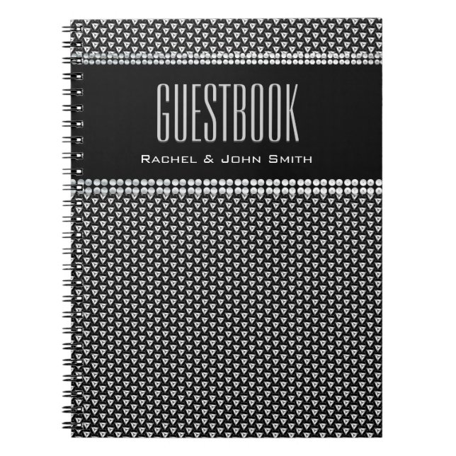 Stylish Pattern Metallic Black Guestbook Notebook (Front)