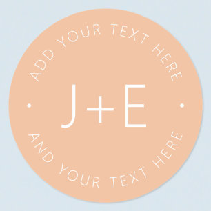Stylish Peach DIY Couples Monogram & Editable Text Classic Round Sticker