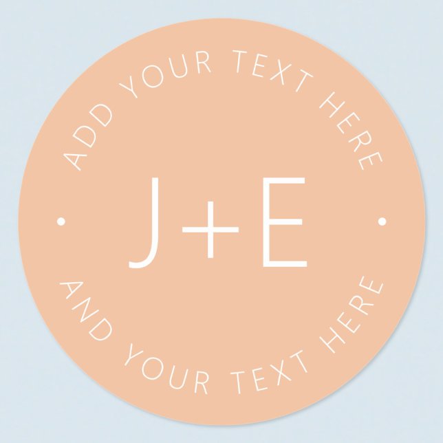 Stylish Peach DIY Couples Monogram & Editable Text Classic Round Sticker (Creator Uploaded)