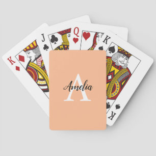 Stylish Peach Monogram Playing Cards