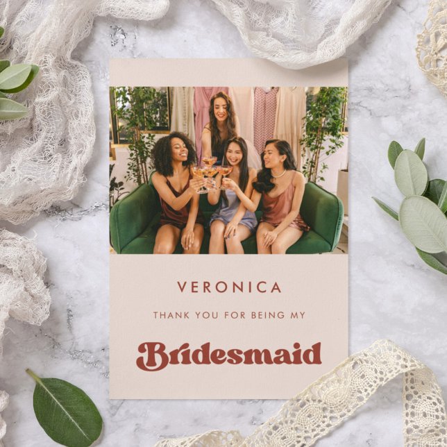 Stylish Peach Pink Bridesmaid Thank you Photo card (Creator Uploaded)