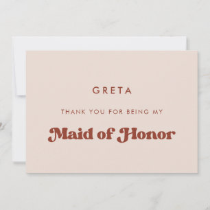 Stylish Peach Pink Maid of honour thank you card