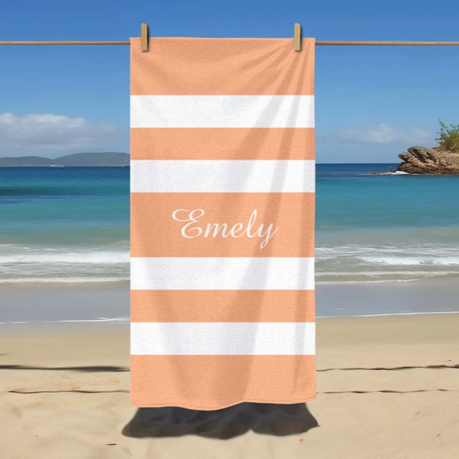 Stylish Peach Pink Stripes  Beach Towel (Stylish Peach Pink Stripes Beach Towel)