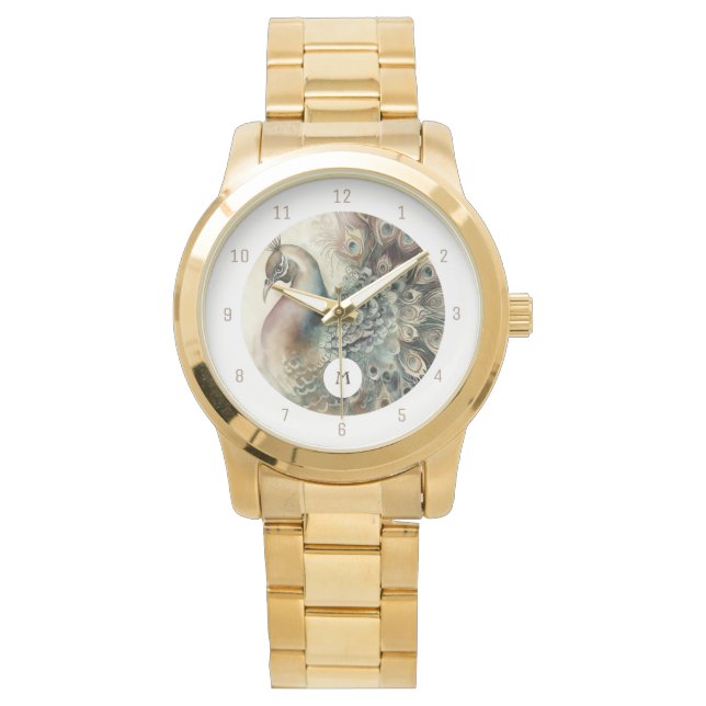 Stylish Peacock | Add Your Initial Watch (Front)