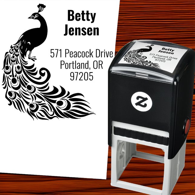 Stylish Peacock Silhouette Return Address Self-inking Stamp (Creator Uploaded)