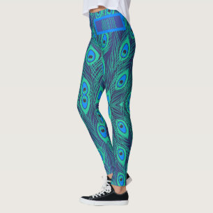 Stylish Peacock Tail in Teal & Blue Color Custom Leggings