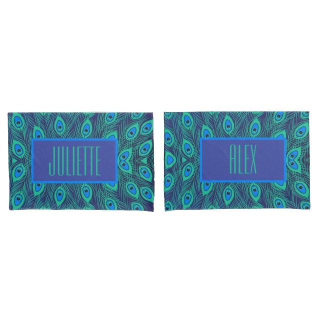 Stylish Peacock Teal & Blue Colour Custom Set Pillowcase (Front-Set)