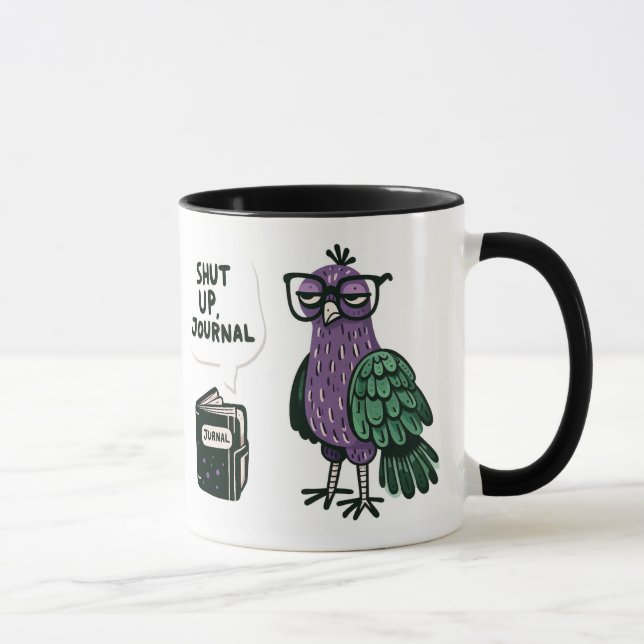 Stylish Peacock with Glasses - "Shut Up, Journal"  Mug (Right)