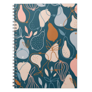 Stylish pear seamless pattern in scandinavian styl notebook