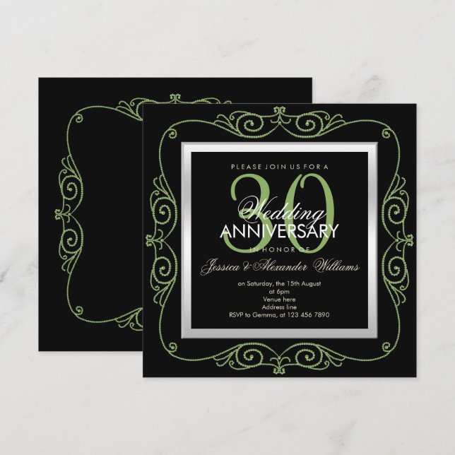 Stylish Pearl Framed 30th Wedding Anniversary Invitation (Front/Back)