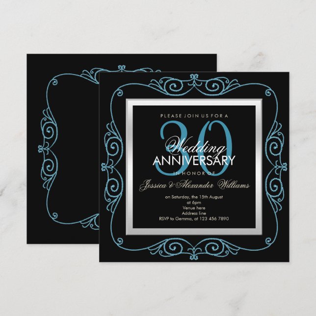 Stylish Pearl Framed 30th Wedding Anniversary Invitation (Front/Back)
