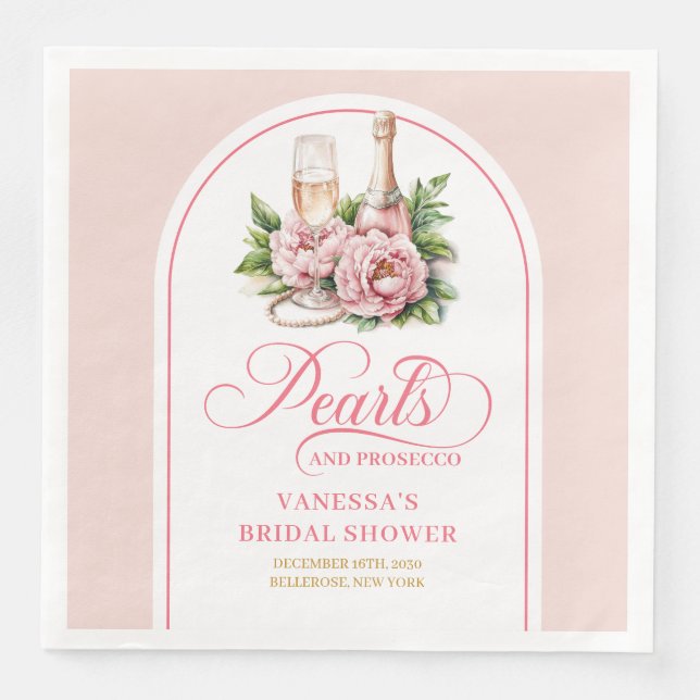 Stylish pearls and prosecco napkins editable  (Front)