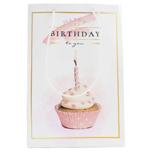 Stylish Pencil Art Pink Birthday Cupcake Medium Gift Bag