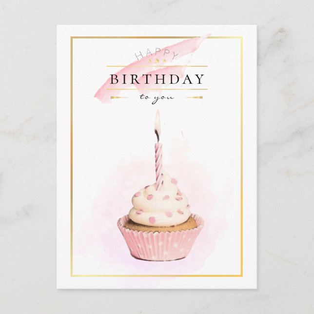 Stylish Pencil Art Pink Birthday Cupcake Postcard (Front)
