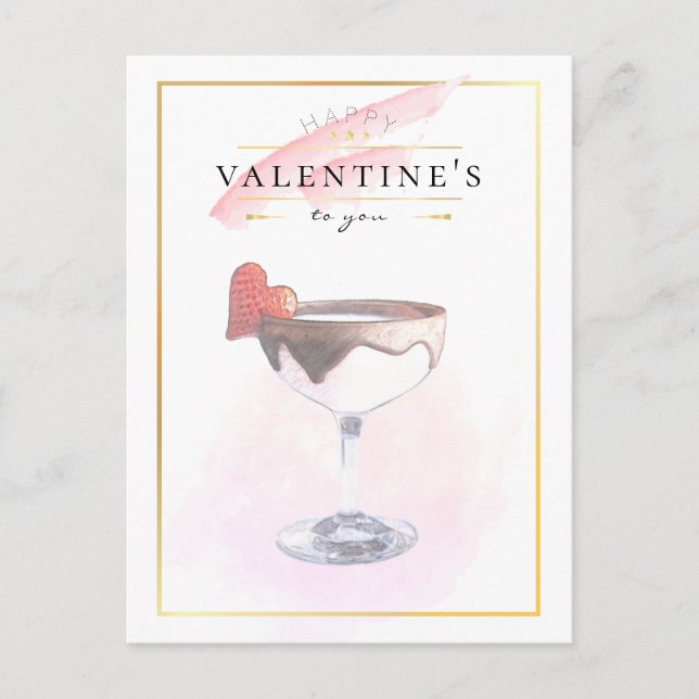 Stylish Pencil Art St. Valentine's Day Cocktail Postcard (Front)