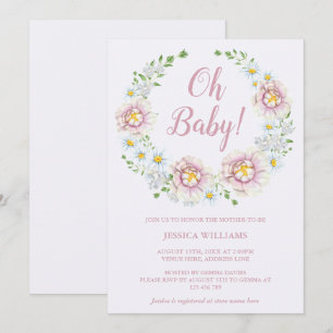 Stylish Peony Flower Wreath Baby Shower Invitation
