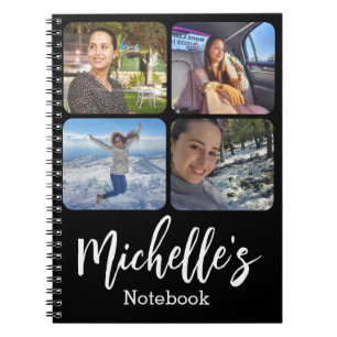 stylish personalised 4 photos collage black white notebook