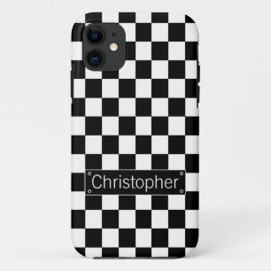 Stylish Personalised Black and White Checks Case-Mate iPhone Case