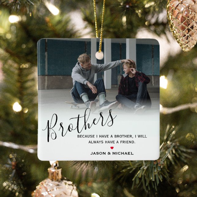 Stylish Personalised Brother Photo & Custom Quote Ceramic Ornament (Creator Uploaded)