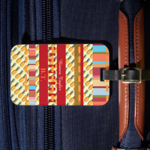 Stylish Personalised Colour Stripes Pineapples  Luggage Tag