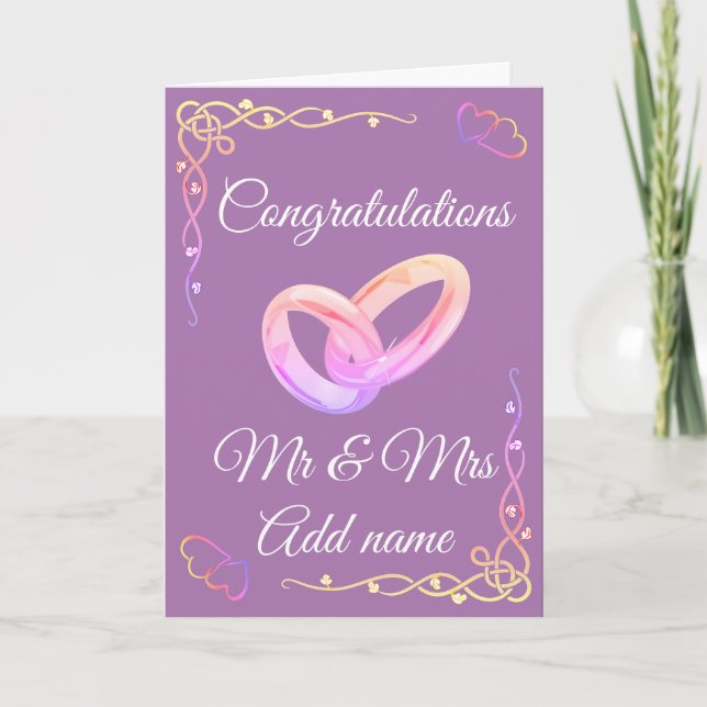 Stylish personalised congratulations mr & mrs card (Front)