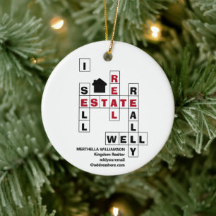 Stylish Personalised Crossword I SELL REAL ESTATE Ceramic Tree Decoration