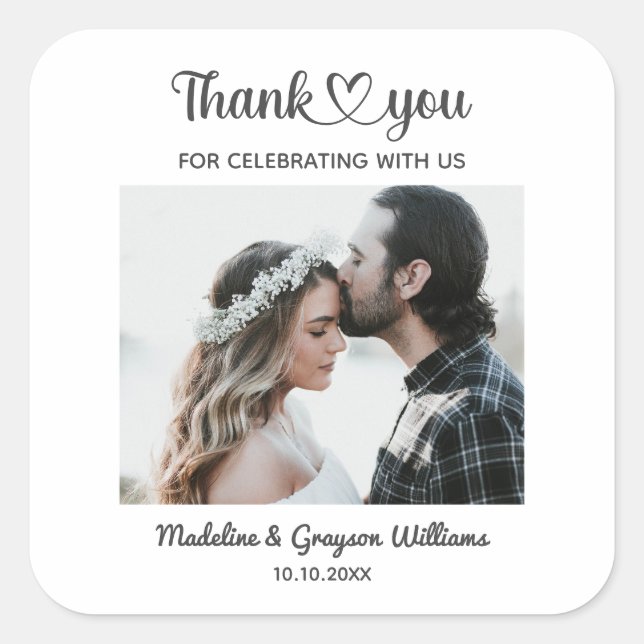 Stylish Personalised Custom Photo Romantic Wedding Square Sticker (Front)