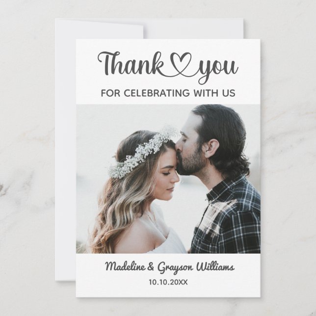 Stylish Personalised Custom Photo Romantic Wedding Thank You Card (Front)