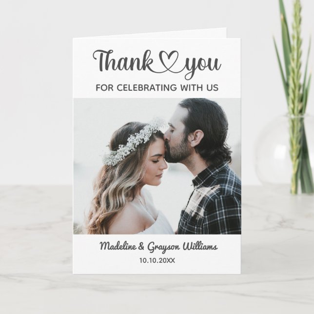 Stylish Personalised Custom Photo Romantic Wedding Thank You Card (Front)