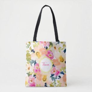Stylish Personalised Floral Tote Bag
