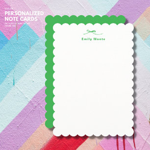 Stylish Personalised Green Note Card with Bow