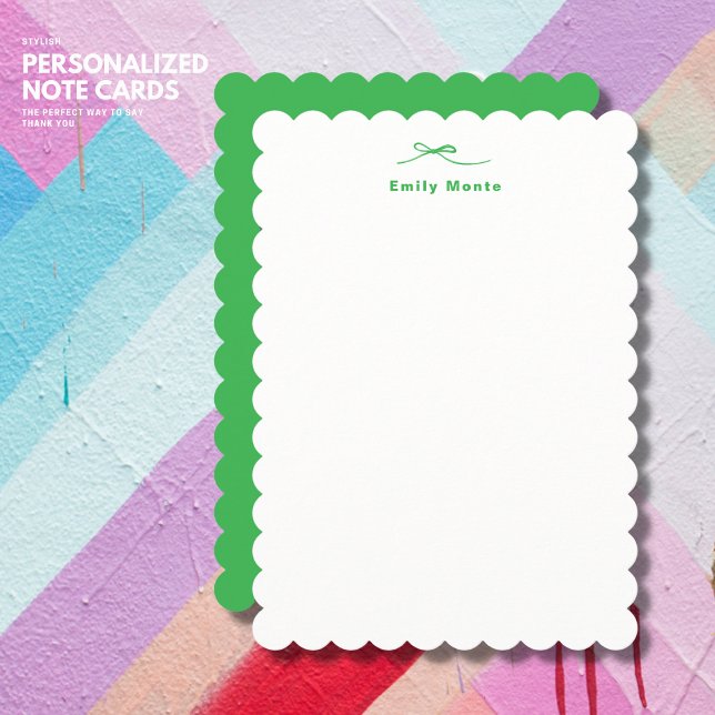 Stylish Personalised Green Note Card with Bow (Creator Uploaded)