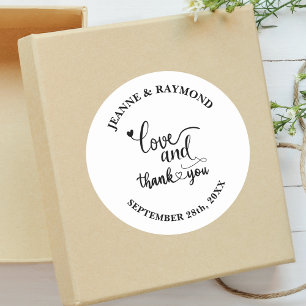 Stylish Personalised Love and Thank You Wedding  Classic Round Sticker