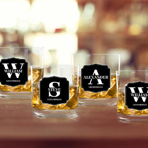 Stylish Personalised Monogram Groomsman Proposal  Whiskey Glass