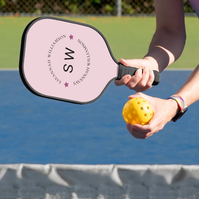 Stylish personalised monogram pink  pickleball paddle (Insitu)