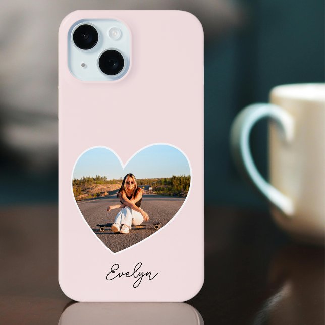 Stylish Personalised Name Photo Love Heart Pink Case-Mate iPhone Case (Creator Uploaded)