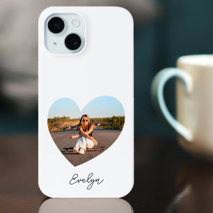 Stylish Personalised Name Photo Love Heart White iPhone 15 Case