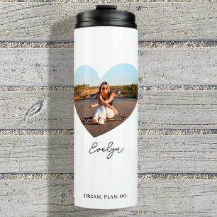 Stylish Personalised Name Photo Love Heart White Thermal Tumbler