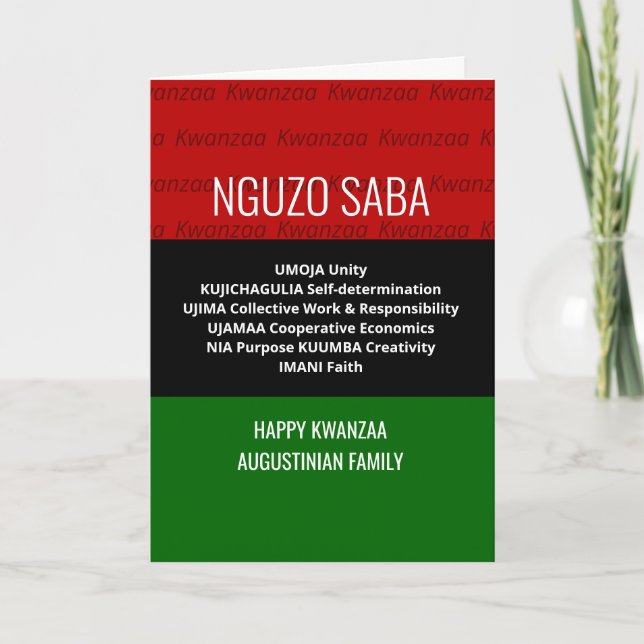 Stylish personalised NGUZO SABA Happy Kwanzaa Holiday Card (Front)